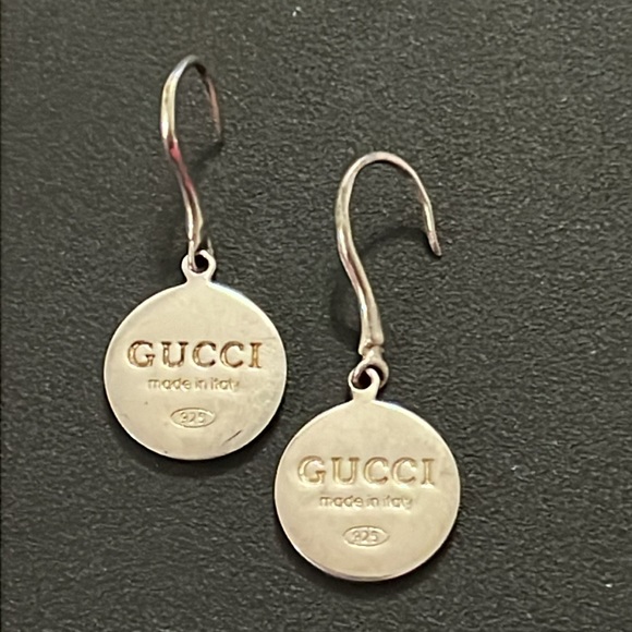 Gucci Sterling Silver Logo Medallion Disc Drop Hook Earrings - Picture 4 of 14